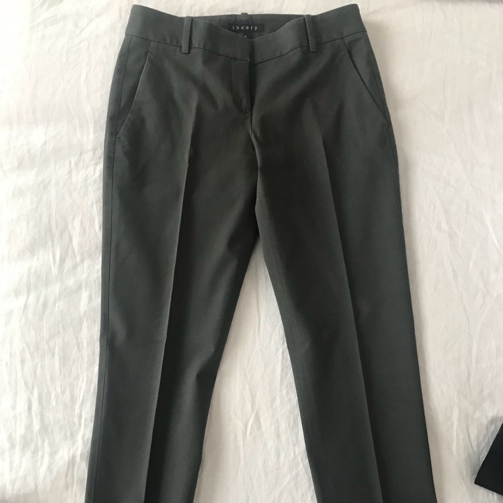 Theory - Size 2 - Cotton Ankle Crop Pants - Olive